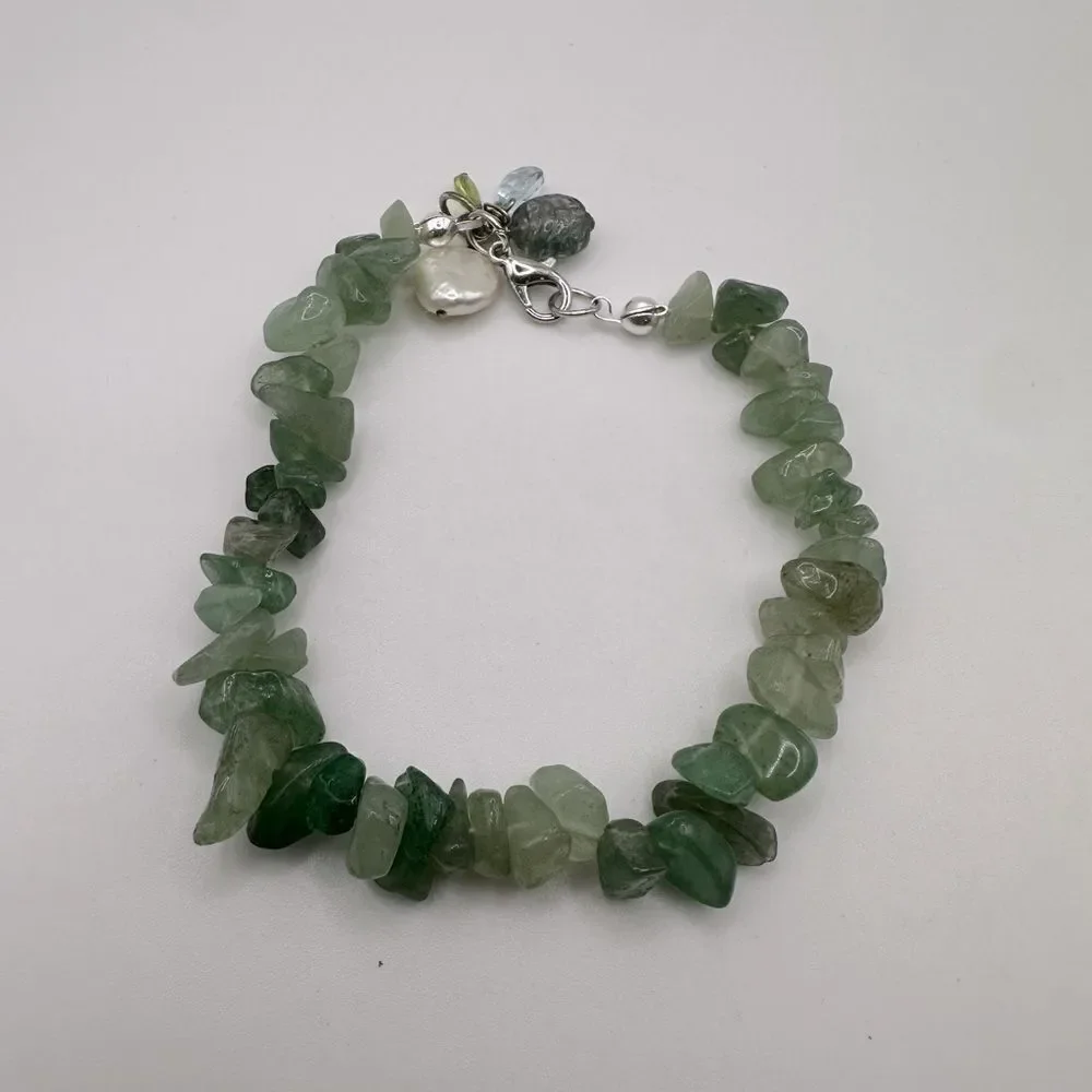 SALE! Genuine aventurine polished chip‎ bracelet with pearl and glass accents!